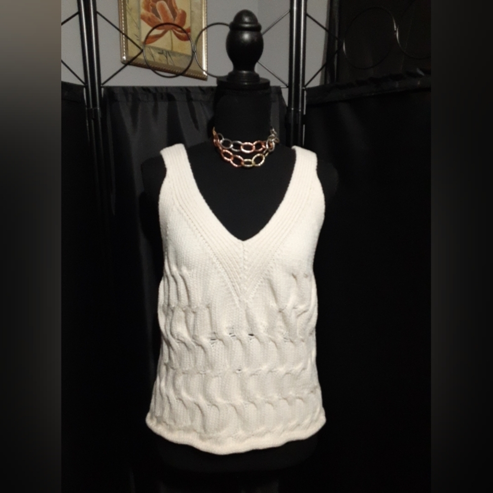 Zara White Knit Crichet Like Sleeveless Sweater Women's Size M Cottagecore Boho